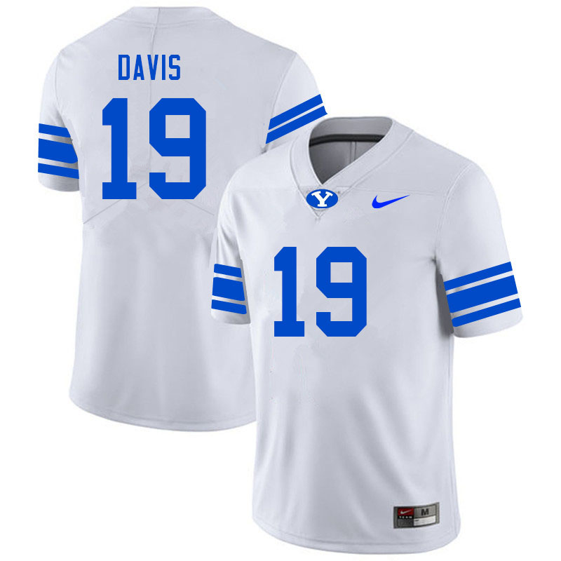 Men #19 Miles Davis BYU Cougars College Football Jerseys Sale-White